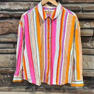 ESQUALO Multicolor Striped Oversized Button Down Blouse Rayon Blend